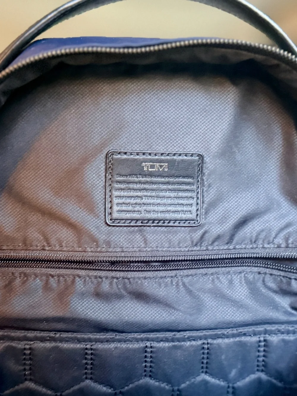 TUMI Harrison Navy Blue Backpack Laptop Business Travel Bag Leather Trim Carry-O